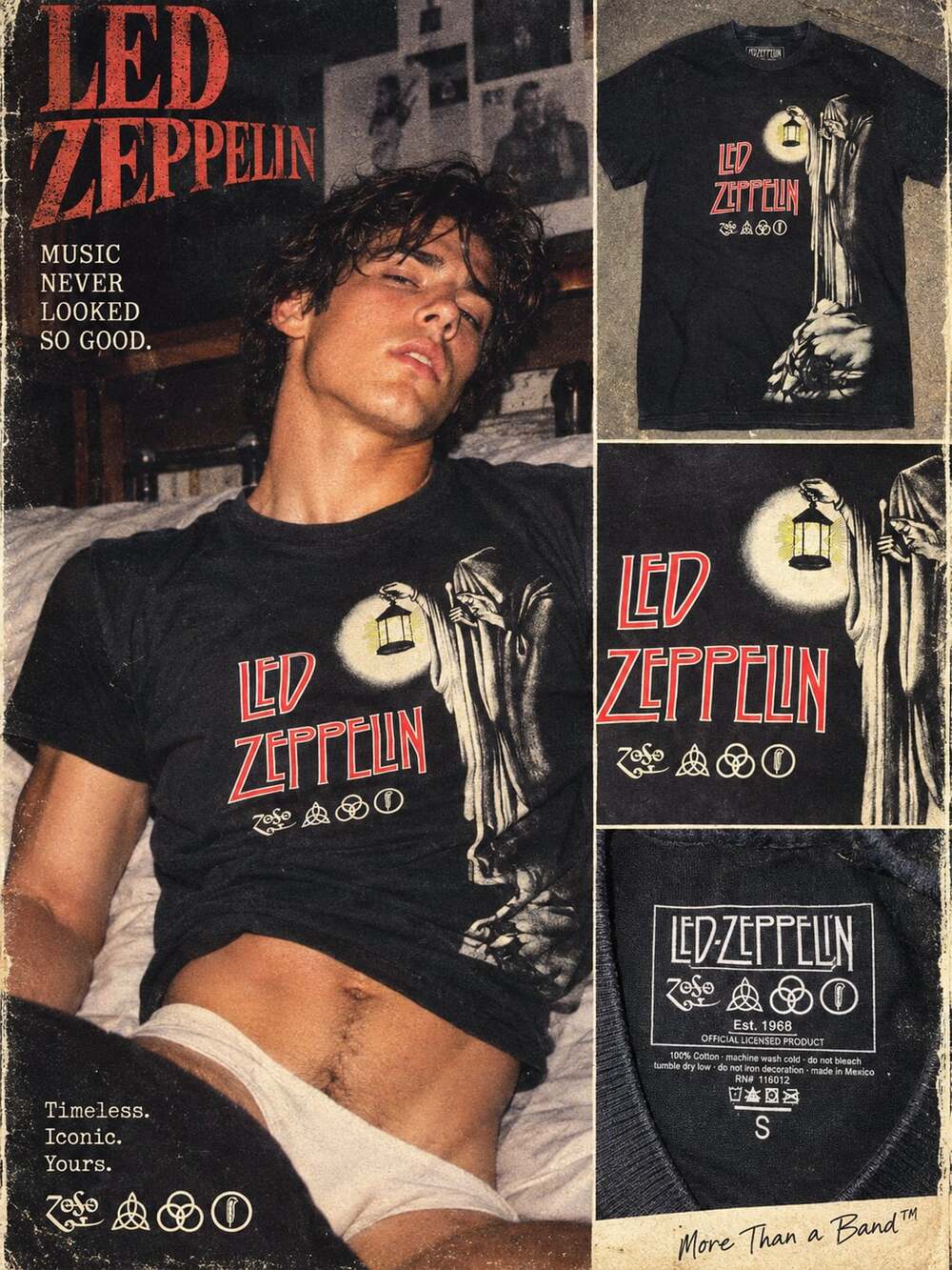 Led Zeppelin Hermit Wizard Zoso Black Graphic T-Shirt Small